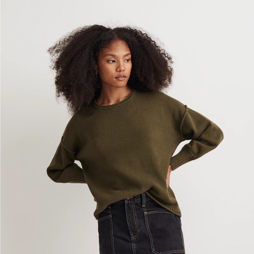 Madewell Green Crew Neck Sweater Chunky Knit